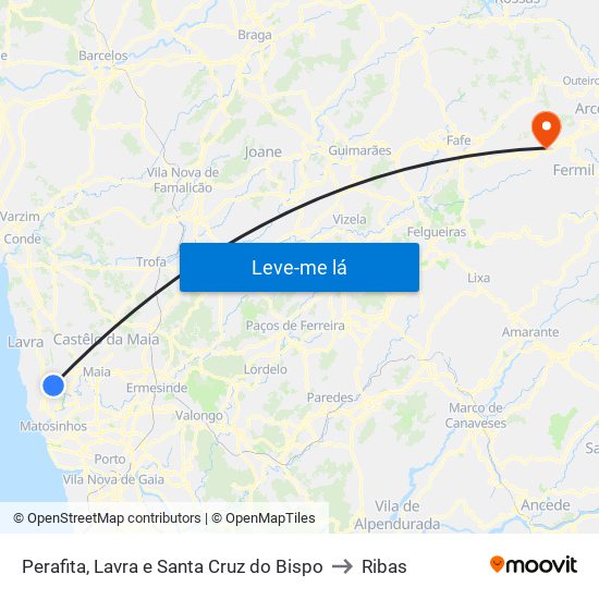 Perafita, Lavra e Santa Cruz do Bispo to Ribas map