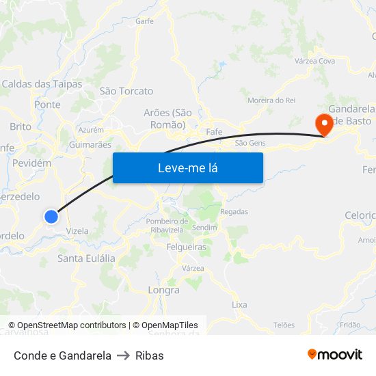 Conde e Gandarela to Ribas map