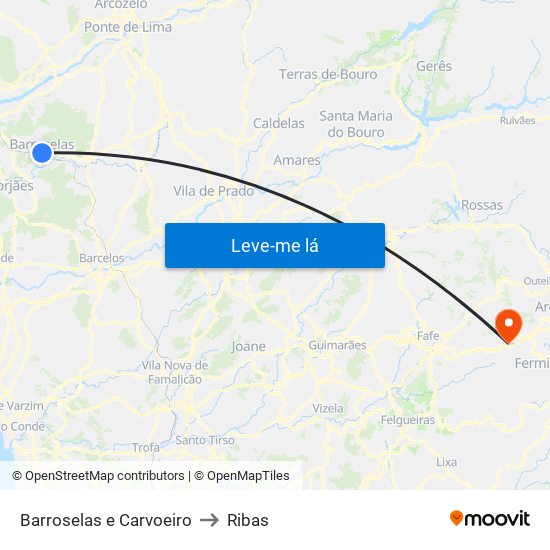 Barroselas e Carvoeiro to Ribas map