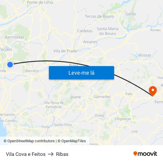 Vila Cova e Feitos to Ribas map