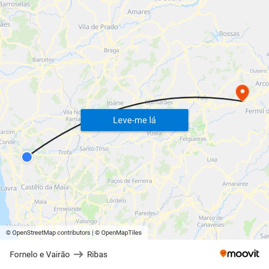 Fornelo e Vairão to Ribas map
