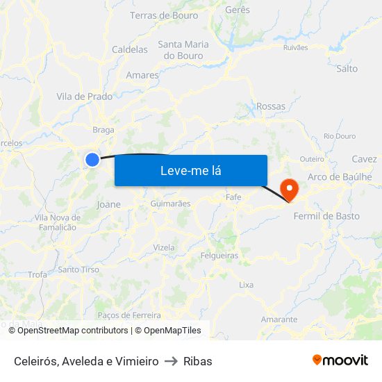 Celeirós, Aveleda e Vimieiro to Ribas map