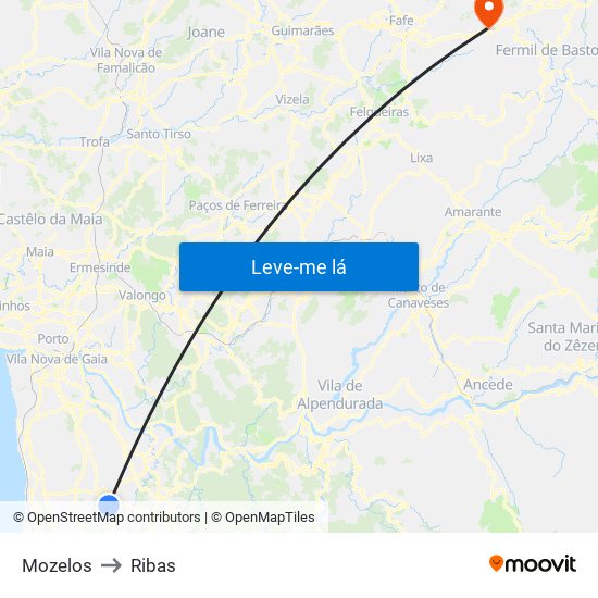 Mozelos to Ribas map