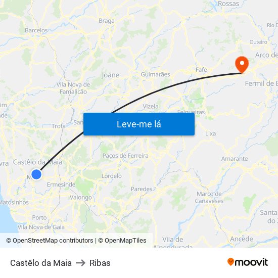 Castêlo da Maia to Ribas map