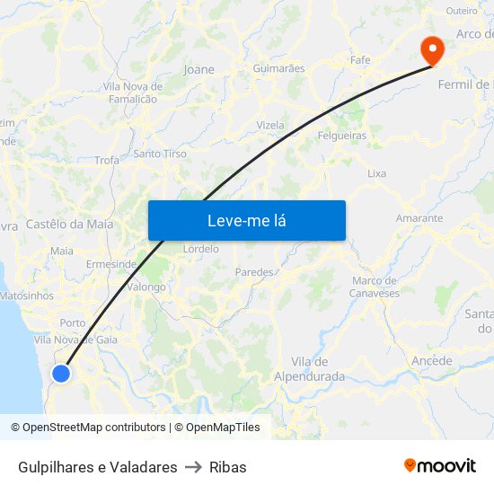 Gulpilhares e Valadares to Ribas map