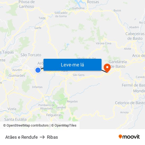 Atães e Rendufe to Ribas map