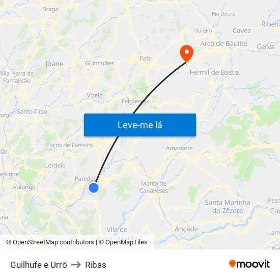 Guilhufe e Urrô to Ribas map