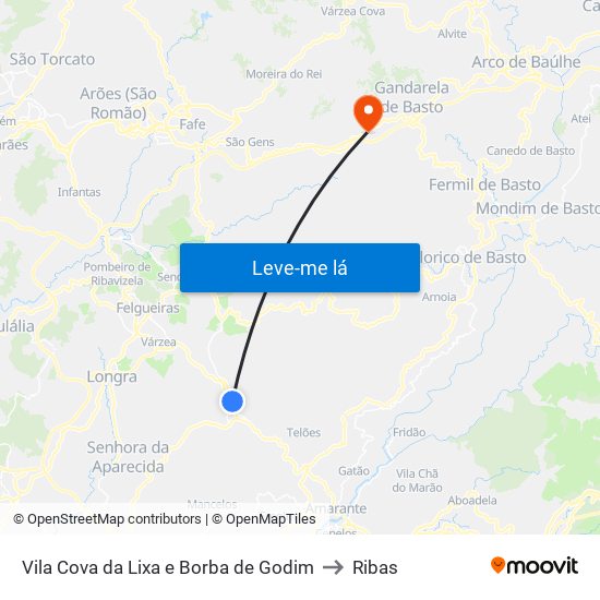 Vila Cova da Lixa e Borba de Godim to Ribas map