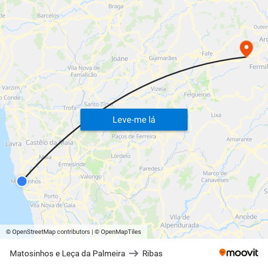 Matosinhos e Leça da Palmeira to Ribas map