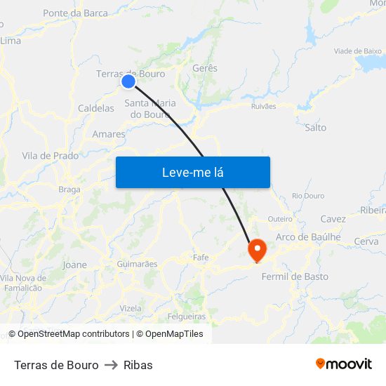 Terras de Bouro to Ribas map