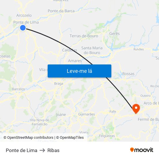 Ponte de Lima to Ribas map