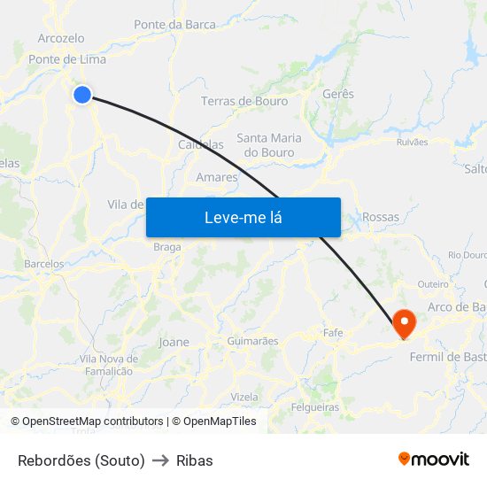 Rebordões (Souto) to Ribas map