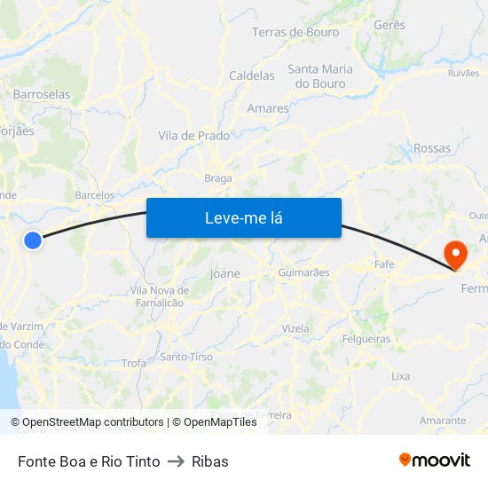 Fonte Boa e Rio Tinto to Ribas map