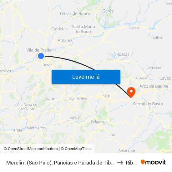 Merelim (São Paio), Panoias e Parada de Tibães to Ribas map