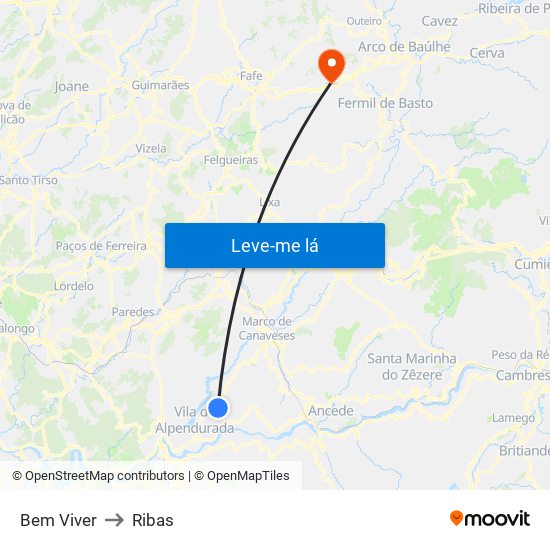 Bem Viver to Ribas map