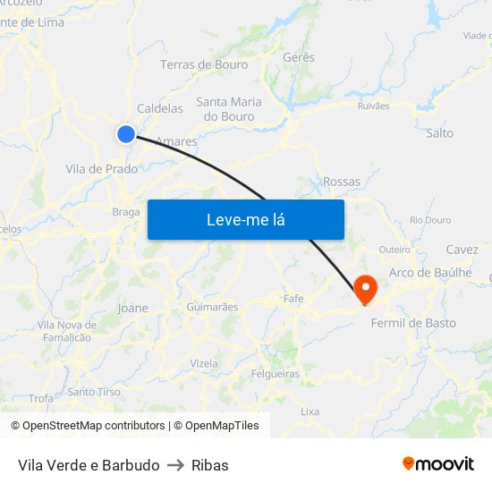 Vila Verde e Barbudo to Ribas map