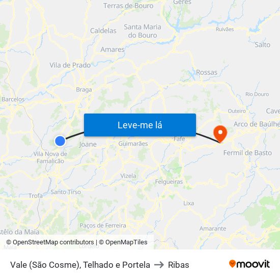 Vale (São Cosme), Telhado e Portela to Ribas map