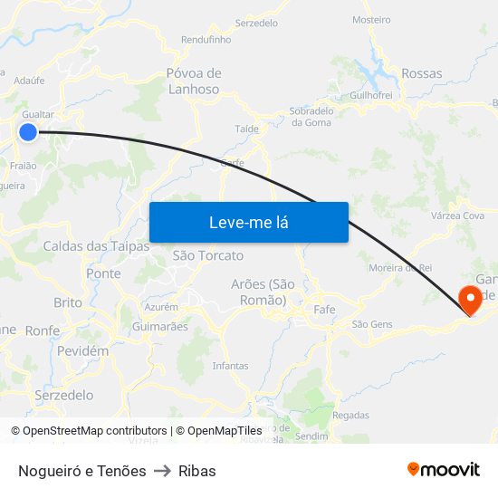 Nogueiró e Tenões to Ribas map