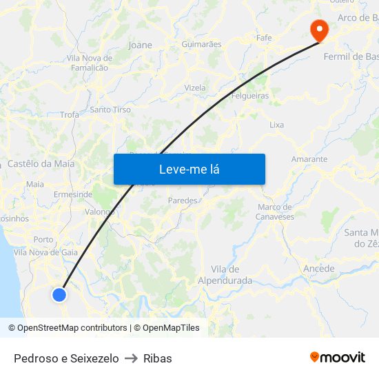 Pedroso e Seixezelo to Ribas map
