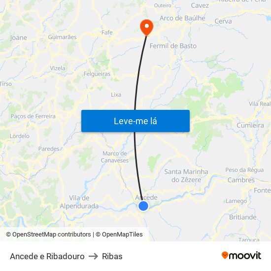Ancede e Ribadouro to Ribas map