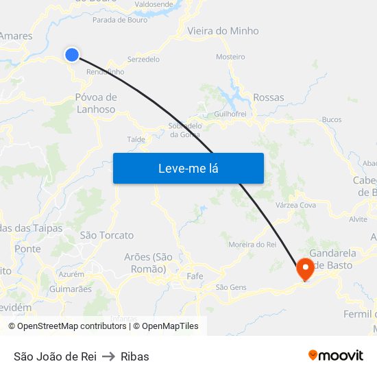 São João de Rei to Ribas map