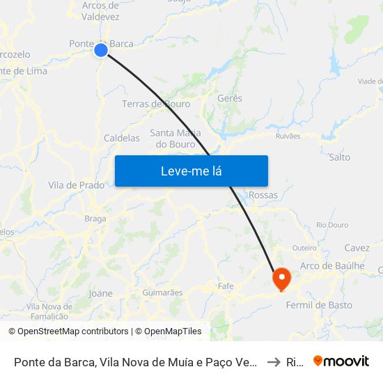 Ponte da Barca, Vila Nova de Muía e Paço Vedro de Magalhães to Ribas map