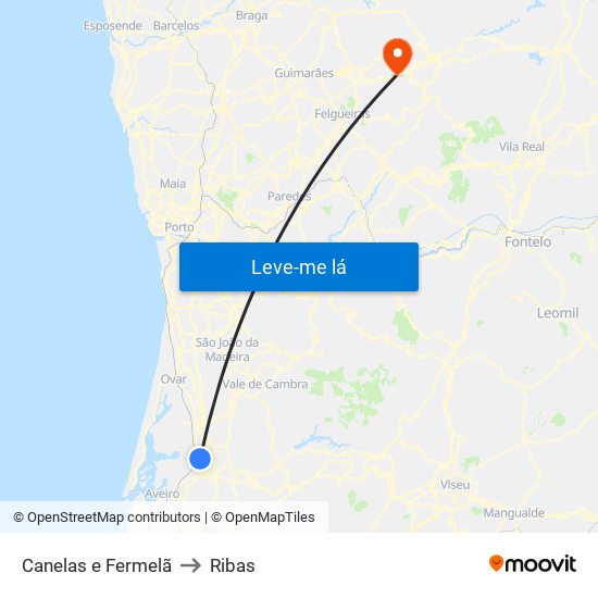 Canelas e Fermelã to Ribas map