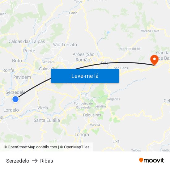 Serzedelo to Ribas map