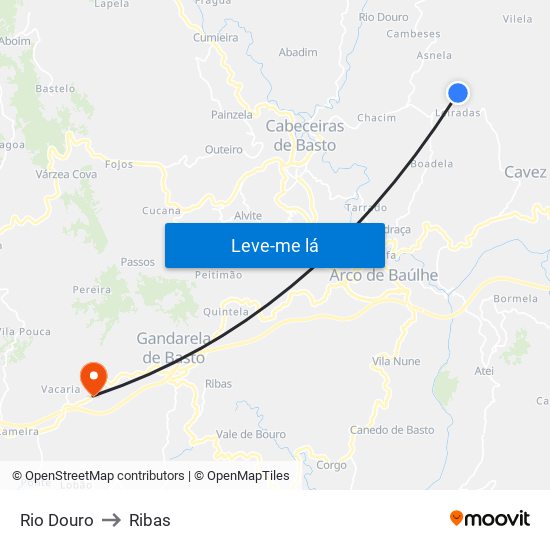 Rio Douro to Ribas map