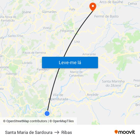 Santa Maria de Sardoura to Ribas map