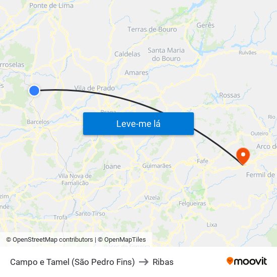 Campo e Tamel (São Pedro Fins) to Ribas map