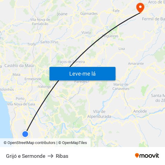 Grijó e Sermonde to Ribas map