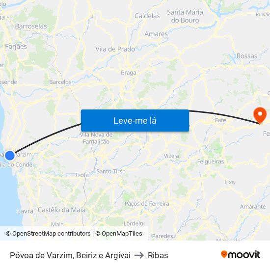 Póvoa de Varzim, Beiriz e Argivai to Ribas map