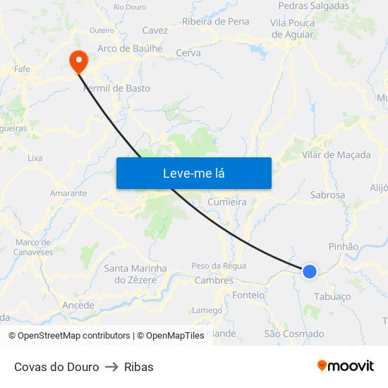 Covas do Douro to Ribas map