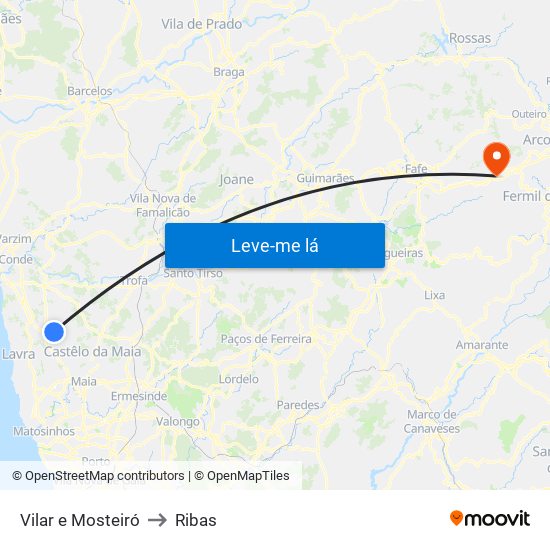 Vilar e Mosteiró to Ribas map