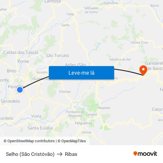 Selho (São Cristóvão) to Ribas map