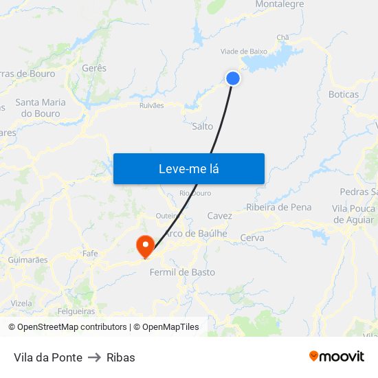 Vila da Ponte to Ribas map