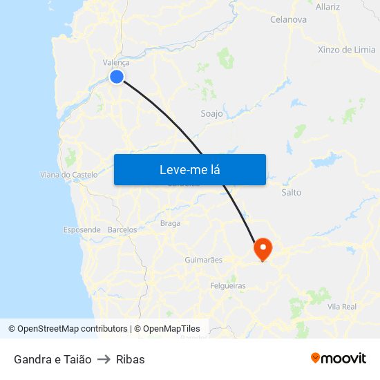 Gandra e Taião to Ribas map
