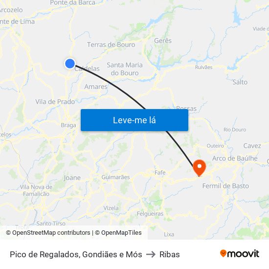 Pico de Regalados, Gondiães e Mós to Ribas map