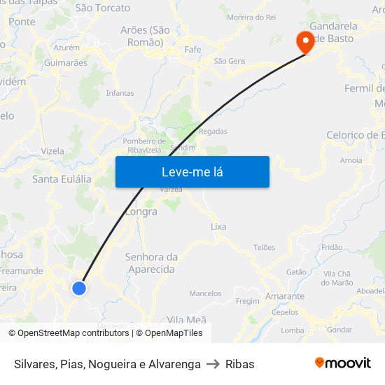 Silvares, Pias, Nogueira e Alvarenga to Ribas map