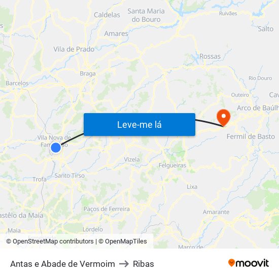 Antas e Abade de Vermoim to Ribas map