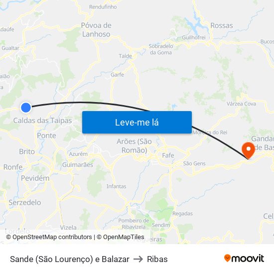 Sande (São Lourenço) e Balazar to Ribas map