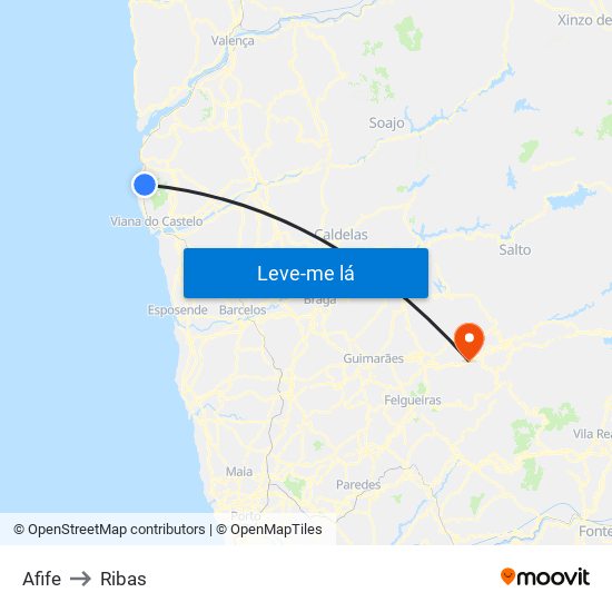 Afife to Ribas map