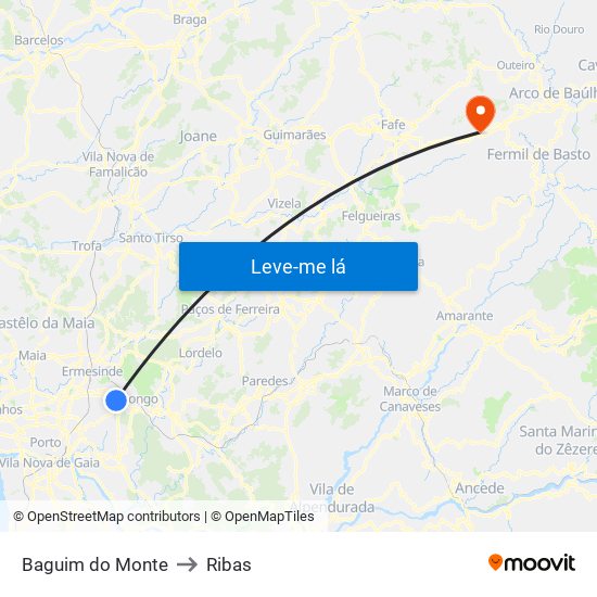 Baguim do Monte to Ribas map