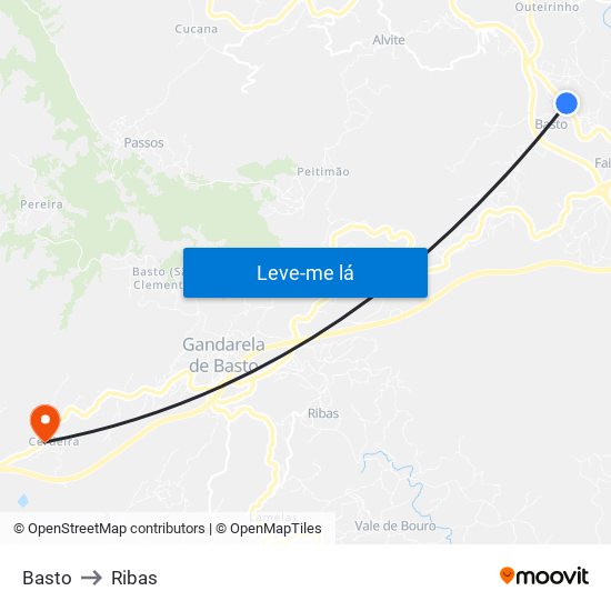 Basto to Ribas map