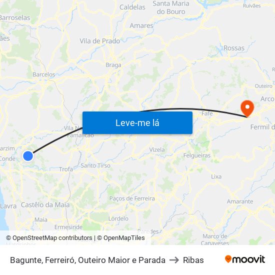 Bagunte, Ferreiró, Outeiro Maior e Parada to Ribas map