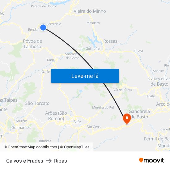 Calvos e Frades to Ribas map