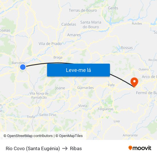 Rio Covo (Santa Eugénia) to Ribas map