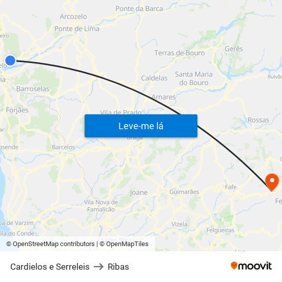 Cardielos e Serreleis to Ribas map