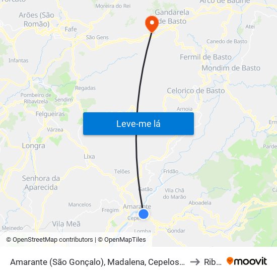 Amarante (São Gonçalo), Madalena, Cepelos e Gatão to Ribas map